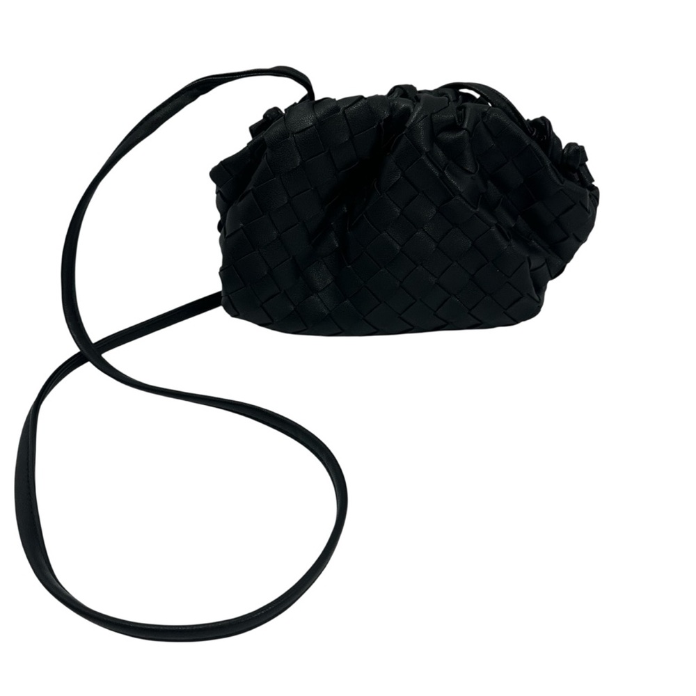 Black Woven Faux Leather Crossbody Purse